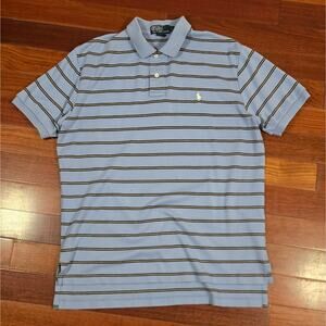 Polo by Ralph Lauren Retro Men's Light Blue Striped Polo Large